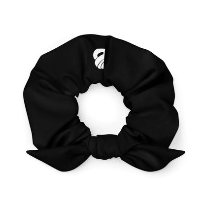 Scrunchie N°2 in black, stylish hair accessory made from 94% polyester, 6% elastane; soft, stretchy, trendy design for all-day wear.