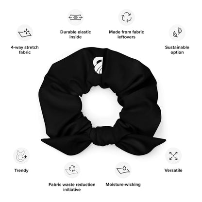 Black Scrunchie N°2 with fabric waste reduction, sustainable design, and 4-way stretch for hair accessory. Trendy and versatile.