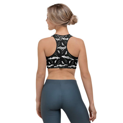 Rückansicht eines schwarzen Sport-BH N°4 aus feuchtigkeitsabsorbierendem Material, ideal für leichte bis mittlere Trainingseinheiten.