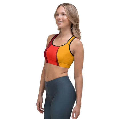 Woman wearing colorful Sport-BH N°3, featuring moisture-wicking material and supportive design for light to medium workouts.