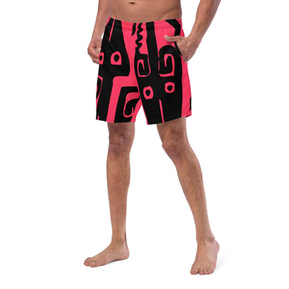 Herren-Badehosen N°1 in schwarz und rot, atmungsaktiv, schnell trocknend, mit Taschen, ideal für den Sommer.