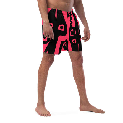 Herren-Badehosen N°1 in black and pink abstract design, featuring quick-dry fabric, breathable, with pockets and silky lining.