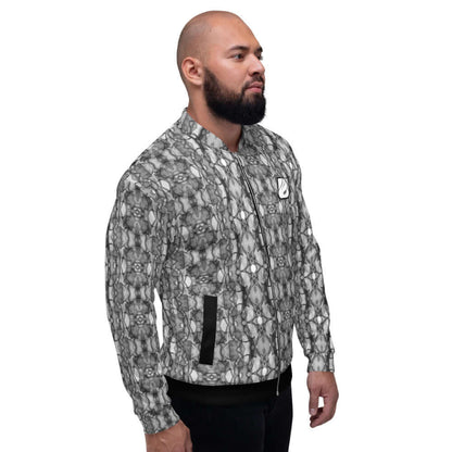 Man wearing Unisex Bomberjacke N°21 with pattern in side profile
