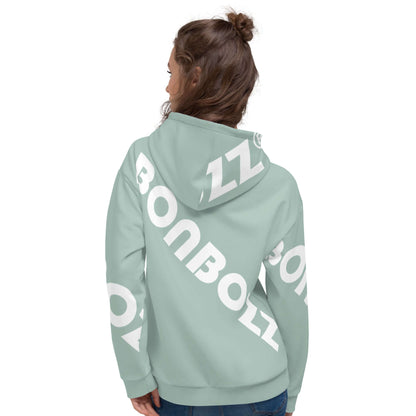 Woman wearing Unisex-Kapuzenpullover N°41 with vibrant print and soft fabric, perfect for cool evenings.