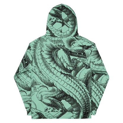 Unisex-Kapuzenpullover N°47 with detailed dragon print, soft exterior, brushed fleece interior, ideal for cool evenings.