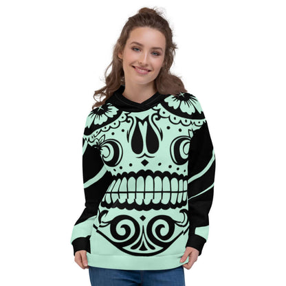 Person wearing Unisex-Kapuzenpullover N°23 with vibrant print and relaxed fit, featuring soft interior brushing for extra comfort.