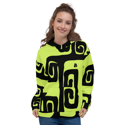 Unisex-Kapuzenpullover N°37 with vibrant pattern, soft exterior, ideal for cool evenings.