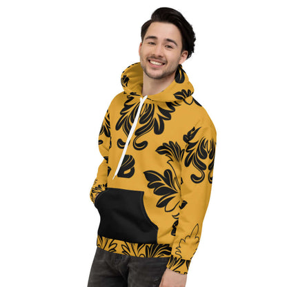 Unisex-Kapuzenpullover N°18 with vibrant print, soft brushed fleece, and loose fit for comfort on cool evenings.