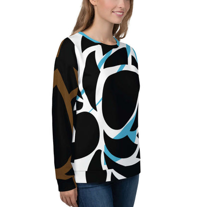 Unisex-Pullover N°23 with bold abstract print, featuring precise cut and sewn design, perfect blend of polyester and cotton for comfort