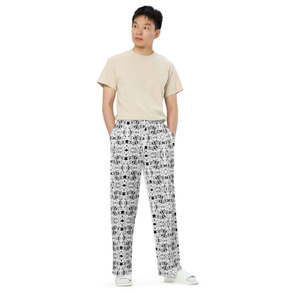 Unisex-Hose mit weiten Beinen N°0 mit verstellbarer Taille und Printmuster, stilvoll und bequem für lässige Outfits.
