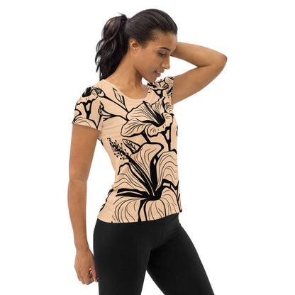 Sport-T-Shirt für Damen N°0 in floralem Design, komfortabler Netzstoff mit Feuchtigkeitsregulierung und antimikrobiellen Eigenschaften.