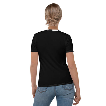 Rückansicht eines Damen-T-Shirt N°10 aus glattem Baumwoll-Polyester, perfekt für Komfort und Stil, in schwarzer Farbe.