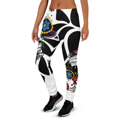 Damen-Jogginghose N°2 mit farbenfrohem Druck, komfortabler Baumwollmischung, enganliegendem Design und Bündchenbeinen.