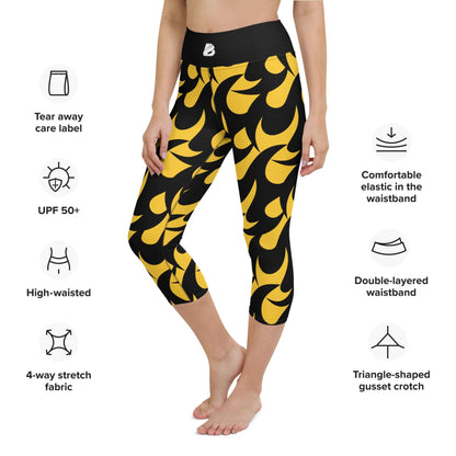 Yoga-Capri-Leggings N°2 with high-waisted design and 4-way stretch fabric in yellow and black pattern.