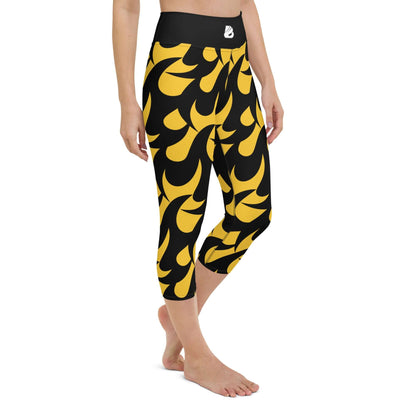 Yoga-Capri-Leggings N°2 with high waistband, yellow and black pattern, designed for yoga or workouts.