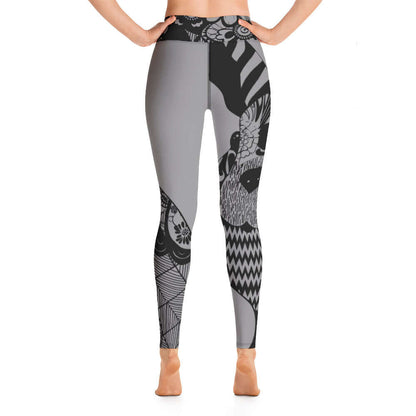 Back view of Yoga-Leggings N°11 with high waistband and artistic pattern, made from soft, stretchy polyester-elastane blend.