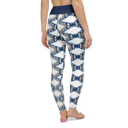 Yoga-Leggings N°17 featuring a blue and white geometric pattern, high-waisted design with soft, stretchy fabric for ultimate comfort.