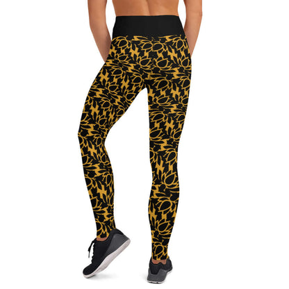 Yoga-Leggings N°22, super weiche und bequeme Leggings mit erhöhtem Bund, Vier-Wege-Stretch in Schwarz und Gelb, Rückansicht