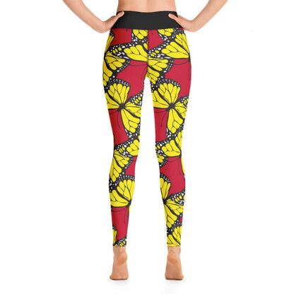 Yoga-Leggings N°27 with butterfly print, four-way stretch, high-waisted design, polyester and elastane blend, back view