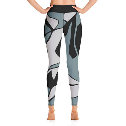 Yoga-Leggings N°36 with abstract pattern, showing high-waisted, four-way stretch design, back view, perfect for comfort and flexibility.