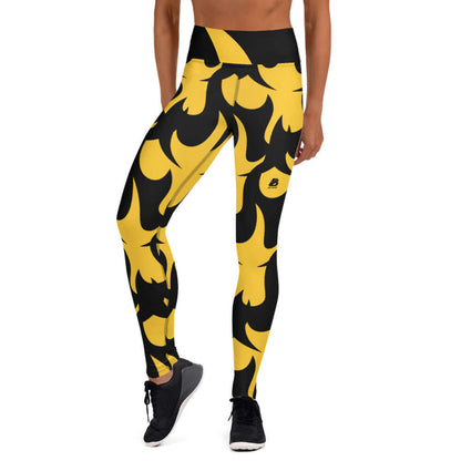 Yoga-Leggings N°1 in vibrant yellow and black design, showcasing four-way stretch and high waistband for comfort and style.
