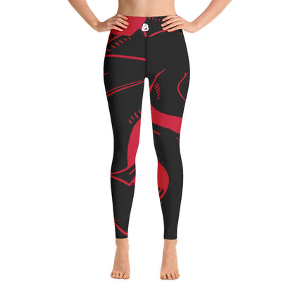 Yoga-Leggings N°6 in black with red abstract design, high-waisted, super soft and stretchy for comfort during workouts.