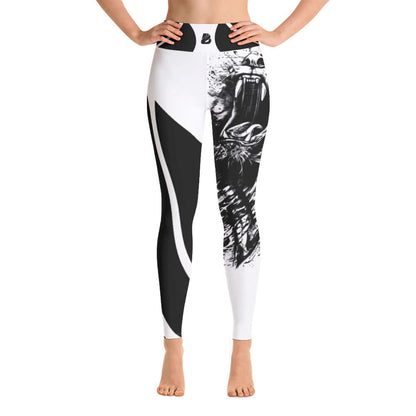 Yoga-Leggings N°28 with artistic black and white design, showing super soft and stretchy material, perfect for comfort and flexibility in yoga.