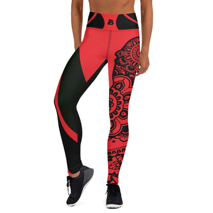 Yoga-Leggings N°30 in red and black with mandala pattern, featuring a comfortable four-way stretch and high waistband.