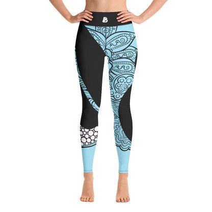 Yoga-Leggings N°33, soft and stretchy with a unique blue and black pattern, featuring a high waist and four-way stretch for comfort.