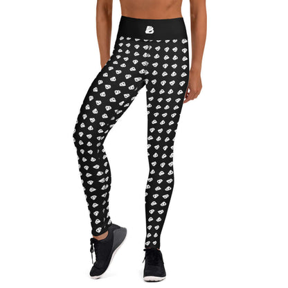 Yoga-Leggings N°34 featuring a high-waisted four-way stretch design, shown in black with a white pattern for comfort and style.