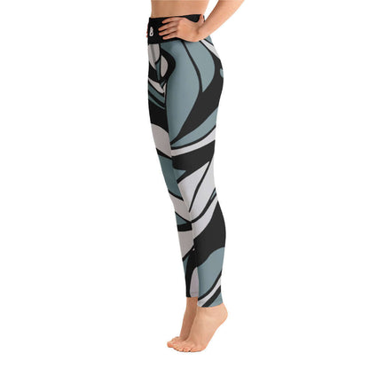 Side view of Yoga-Leggings N°36 with abstract pattern, featuring super stretchy and comfortable material with a high waistband.