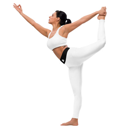 Woman practicing yoga in white Yoga-Leggings N°44 with a flexible pose, demonstrating stretch and comfort of the fabric.