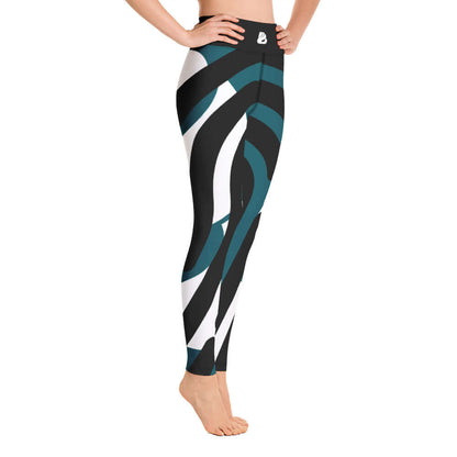 Yoga-Leggings N°3 in black and teal with high waist, featuring super soft, stretchy fabric for comfort during yoga sessions.