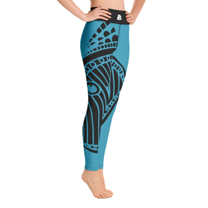 Yoga-Leggings N°9 in blue with tribal design, featuring super soft, stretchy fabric for ultimate comfort, ideal for yoga enthusiasts.