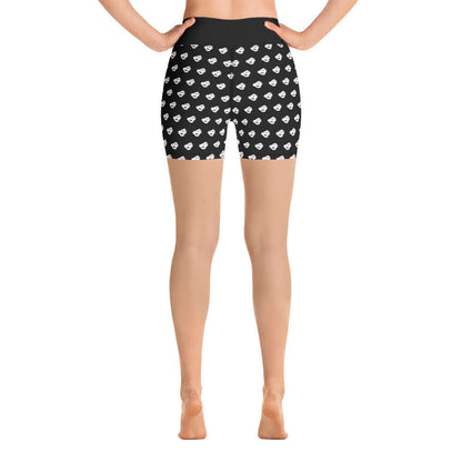 Back view of Yoga-Shorts N°0 with high waist and soft microfiber knit, showcasing black and white pattern ideal for intense workouts.