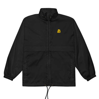 Basic-Unisex-Windbreaker N°0 in black with elastic cuffs and zipper, ideal for outdoor activities. Lightweight and water-resistant design.