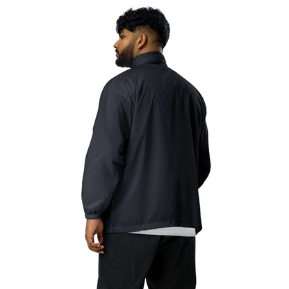 Man wearing Basic-Unisex-Windbreaker N°0 showing back view, lightweight and durable with elastic cuffs.
