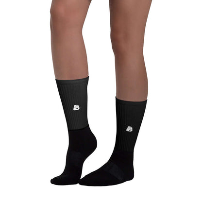 Socken N°2 in black with ribbed leg and cushioned sole, featuring vibrant, non-fading print. Comfortable and stylish hosiery.