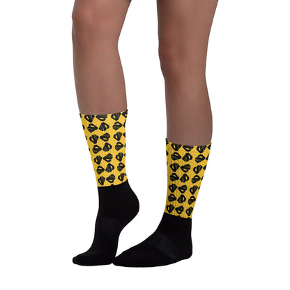 Socken N°5 - Gelbe Socken mit schwarzem Muster, gepolsterter Boden, ideal für Komfort, nicht verblassende Farben, modisches Design.