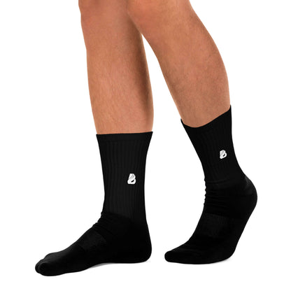 Socken N°10 black socks with ribbed leg and cushioned sole, featuring vibrant print along the leg, ideal for comfort and style.