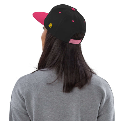Back view of person wearing Snapback-Cap N°4 with pink brim and adjustable snap closure