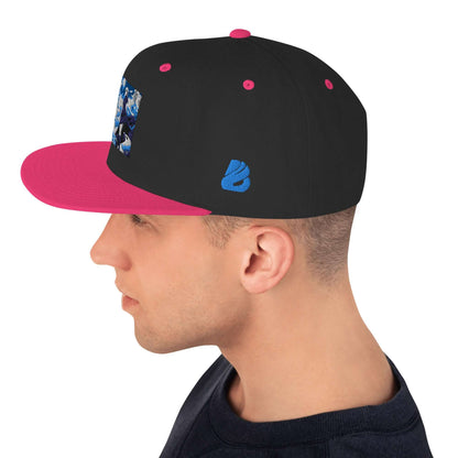 Side view of Snapback-Cap N°5 with black and pink design, featuring a flat brim and adjustable snap closure for a universal fit.