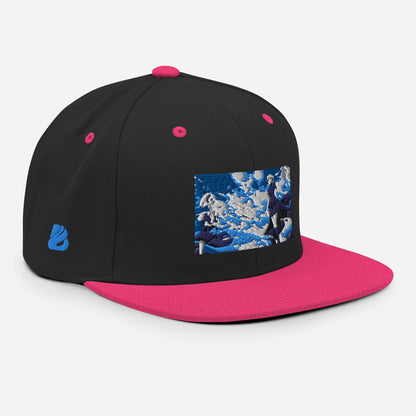Snapback-Cap N°5 with pink brim and unique design, structured high-profile, and adjustable snap closure, ideal for universal fit.
