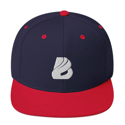 Snapback-Cap N°0 navy and red with logo, classic fit, flat brim, adjustable snap closure, high-profile 6-panel design