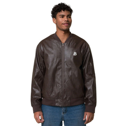 Man wearing Leder-Bomberjacke N°0, a stylish PU leather jacket perfect for casual, chic, or sporty outfits.