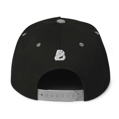 Back view of Flat Bill-Cap N°1 featuring snapback closure and embroidered logo, in black with green underbill and high-profile design.