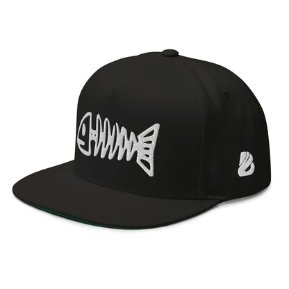 Flat Bill-Cap N°3 with fishbone embroidery, green under visor, black color, structured 5-panel, snapback closure, classic fit