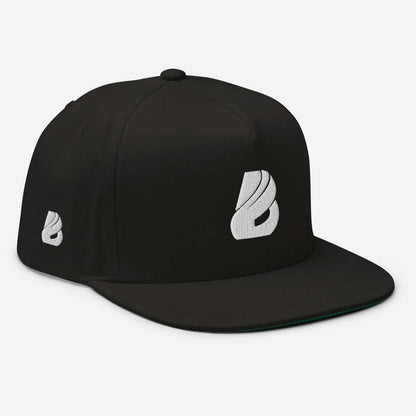 Flat Bill-Cap N°0 with green under-visor, black structured 5-panel, high-profile, snapback closure, and a stylish embroidered logo.