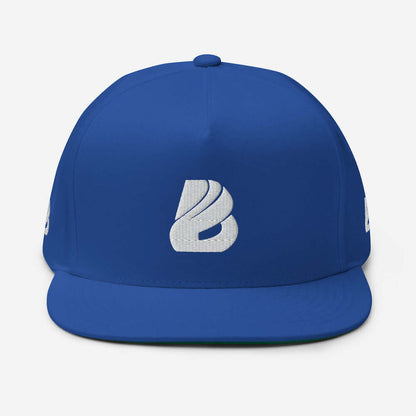 Flat Bill-Cap N°0, blue snapback cap with green under-visor and logo, high-profile structured Cotton-Cord, one size fits all