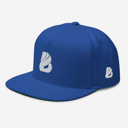 Flat Bill-Cap N°0 - Blue cap with green under visor, 100% cotton cord, structured 5-panel, high-profile design, snapback closure.